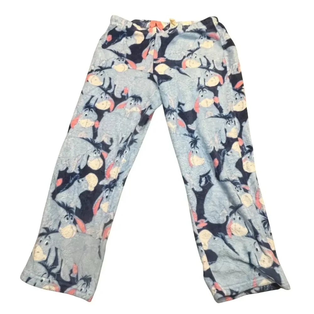 Disney Eeyore Pajama Pants Girl M 8-10 Blue Fleece‎ Lounge Sleepwear